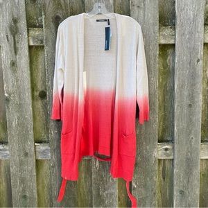 Beige and orange long sweater with belt